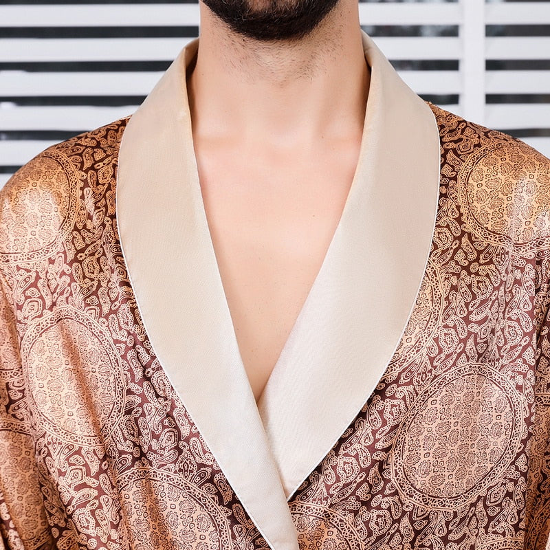 Beige Satin Bathrobe for Men 3 Beige Satin Bathrobe for Men - Image 3