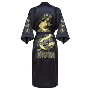 Black Japanese Print Satin Robe for Women