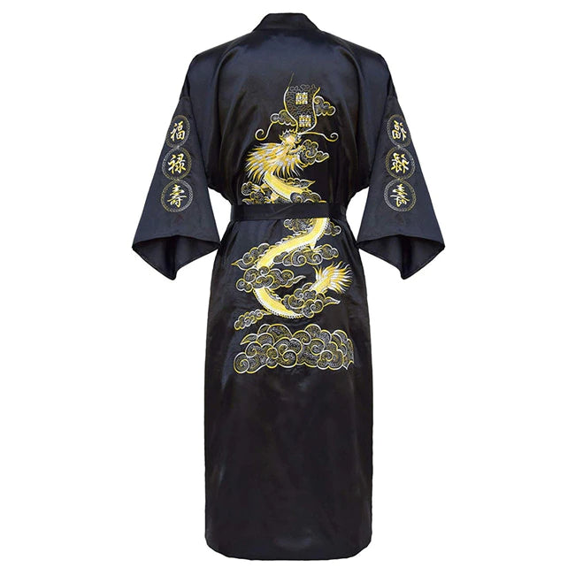 Black Japanese Print Satin Robe for Women 1 Black Japanese Print Satin Robe for Women