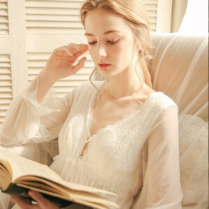 Full-Length Lace-Trimmed Dressing Gown for Women