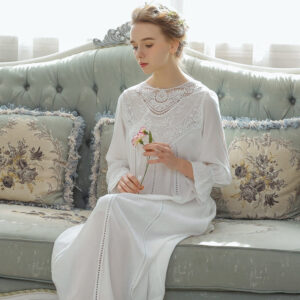 Full-Length White Cotton Dressing Gown for Women