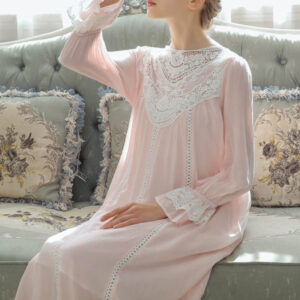 Full-Length Pink Cotton Dressing Gown for Women