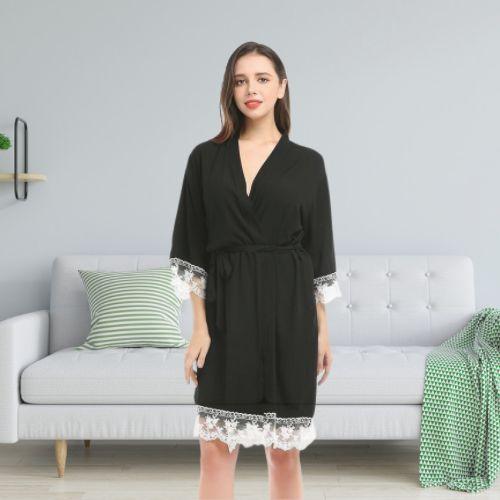 Short Black Bathrobe for Women 2 Short Black Bathrobe for Women - Image 2