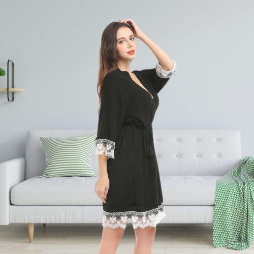 Short Black Bathrobe for Women 3 Short Black Bathrobe for Women - Image 3