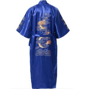Blue Satin Japanese Print Bathrobe for Women