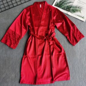 Full-Length Red Satin Robe for Women