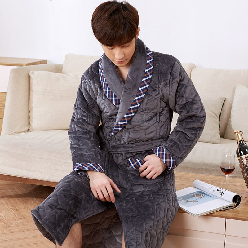 Luxury Gray Checked Bathrobe for Men 1 Luxury Gray Checked Bathrobe for Men