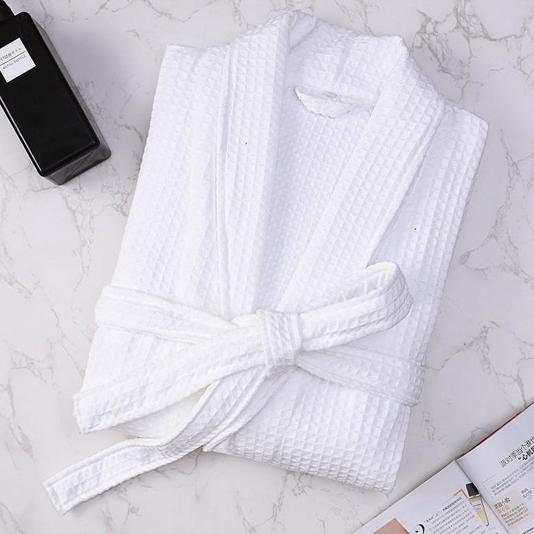 White Waffle Weave Dressing Gown for Men 2 White Waffle Weave Dressing Gown for Men - Image 2