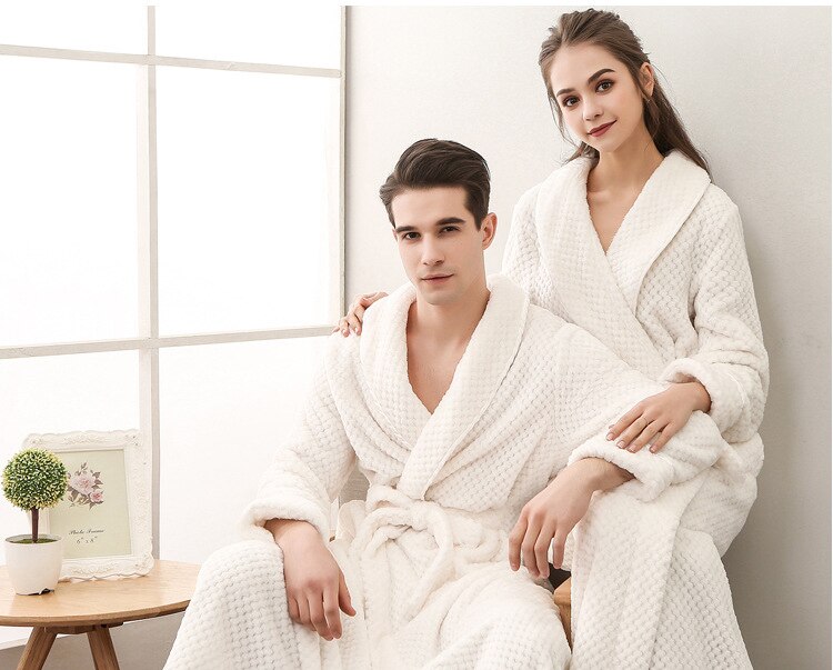 White Honeycomb Weave Bathrobe for Men 2 White Honeycomb Weave Bathrobe for Men - Image 2