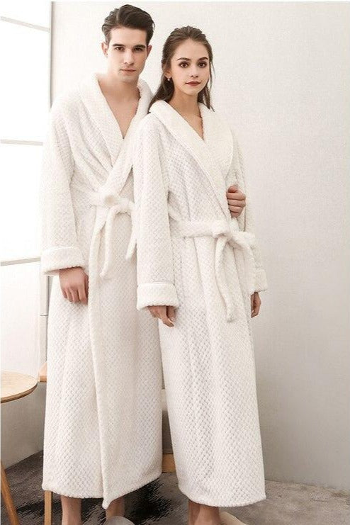 White Honeycomb Weave Bathrobe for Men 3 White Honeycomb Weave Bathrobe for Men - Image 3