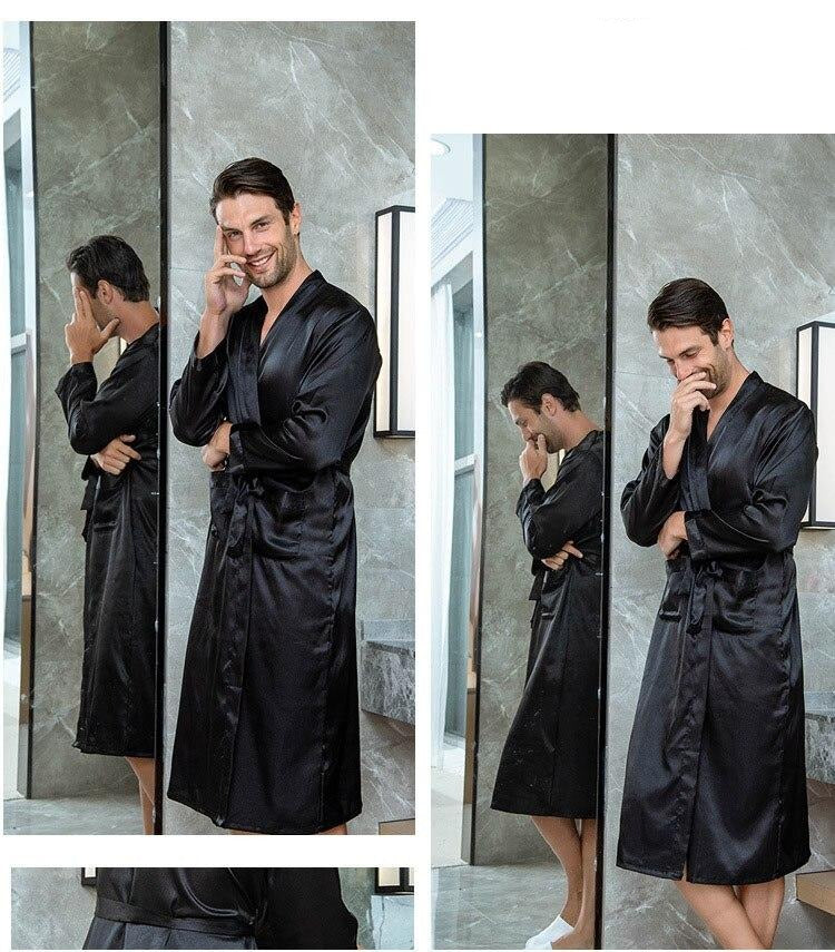 Black Satin Kimono Robe for Men 3 Black Satin Kimono Robe for Men - Image 3