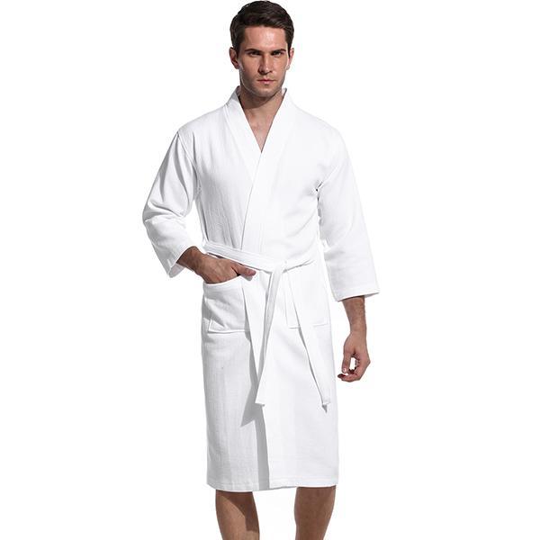 White Cotton Bathrobe for Men 2 White Cotton Bathrobe for Men - Image 2