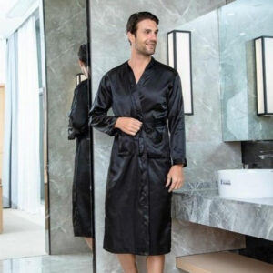 Black Satin Kimono Robe for Men