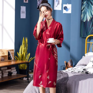 Full-Length Satin Kimono Robe for Women