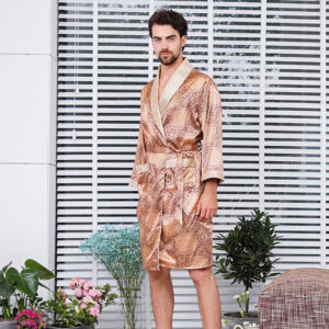 Beige Satin Bathrobe for Men