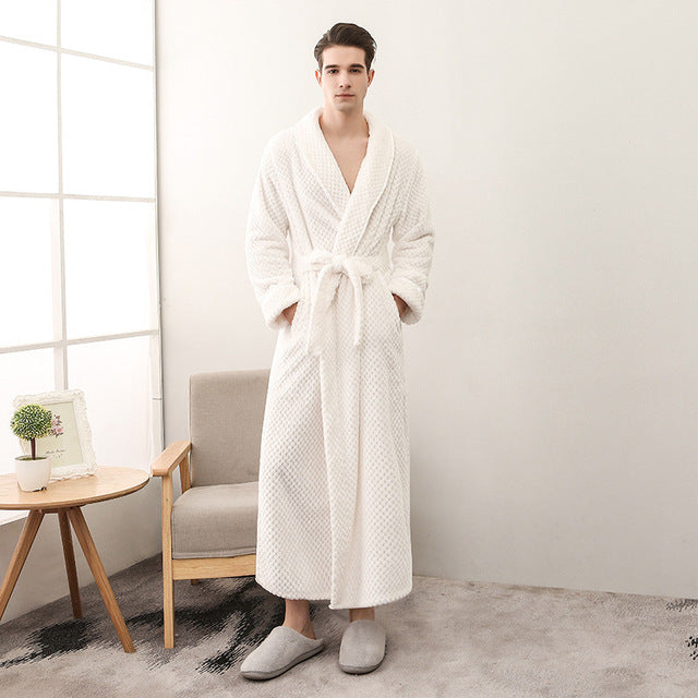 White Honeycomb Weave Bathrobe for Men 1 White Honeycomb Weave Bathrobe for Men