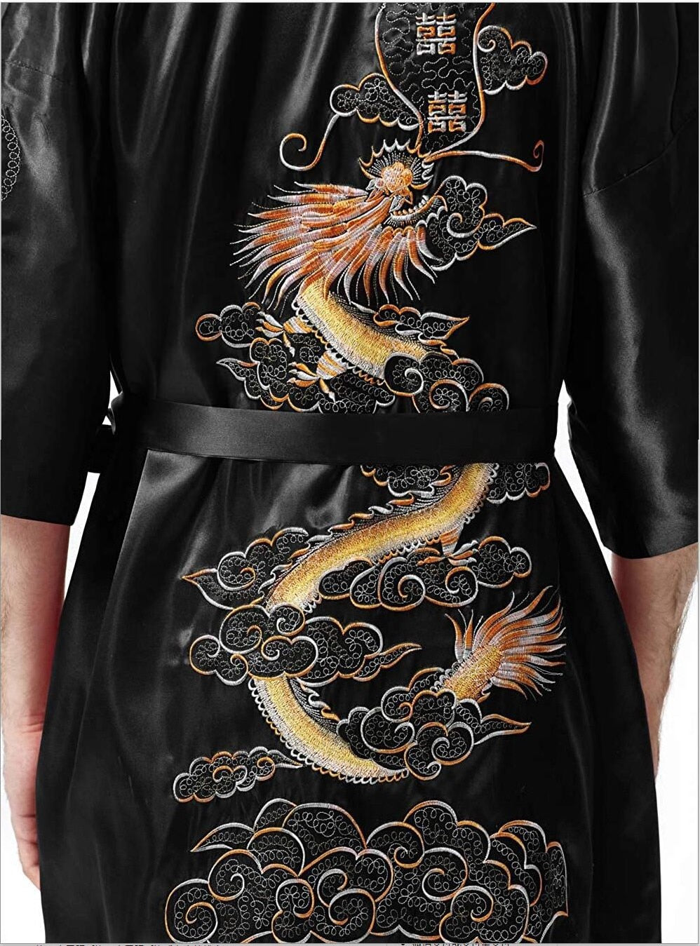 Black Japanese Print Satin Robe for Women 2 Black Japanese Print Satin Robe for Women - Image 2