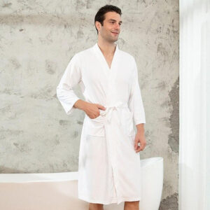 White Waffle Weave Bathrobe for Men
