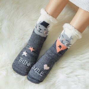 Winter-Weight Cat Motif Fleece Socks
