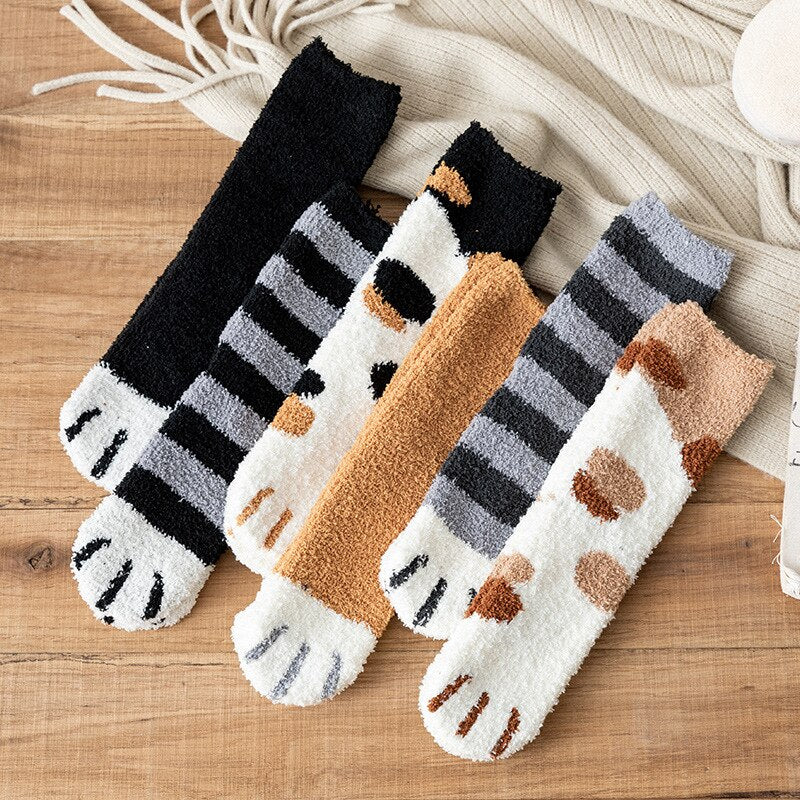 Cute Cat Motif Fleece Socks 3 Cute Cat Motif Fleece Socks - Image 3