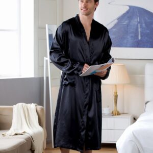Minimalist Black Satin Robe for Men