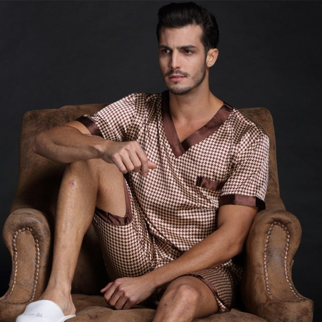 Beige Satin Short Pyjama Set for Men 2 Beige Satin Short Pyjama Set for Men - Image 2