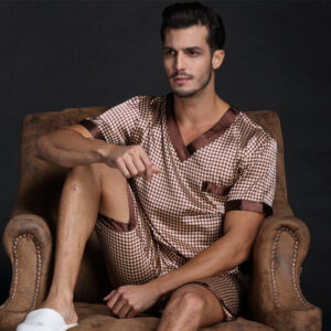 Beige Satin Short Pyjama Set for Men