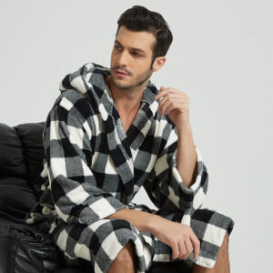 Gray Flannel Checked Bathrobe for Men