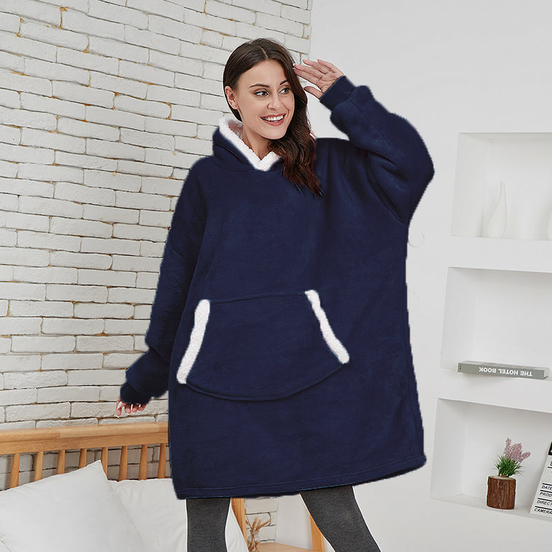 Navy Wearable Blanket Hoodie 2 Navy Wearable Blanket Hoodie - Image 2