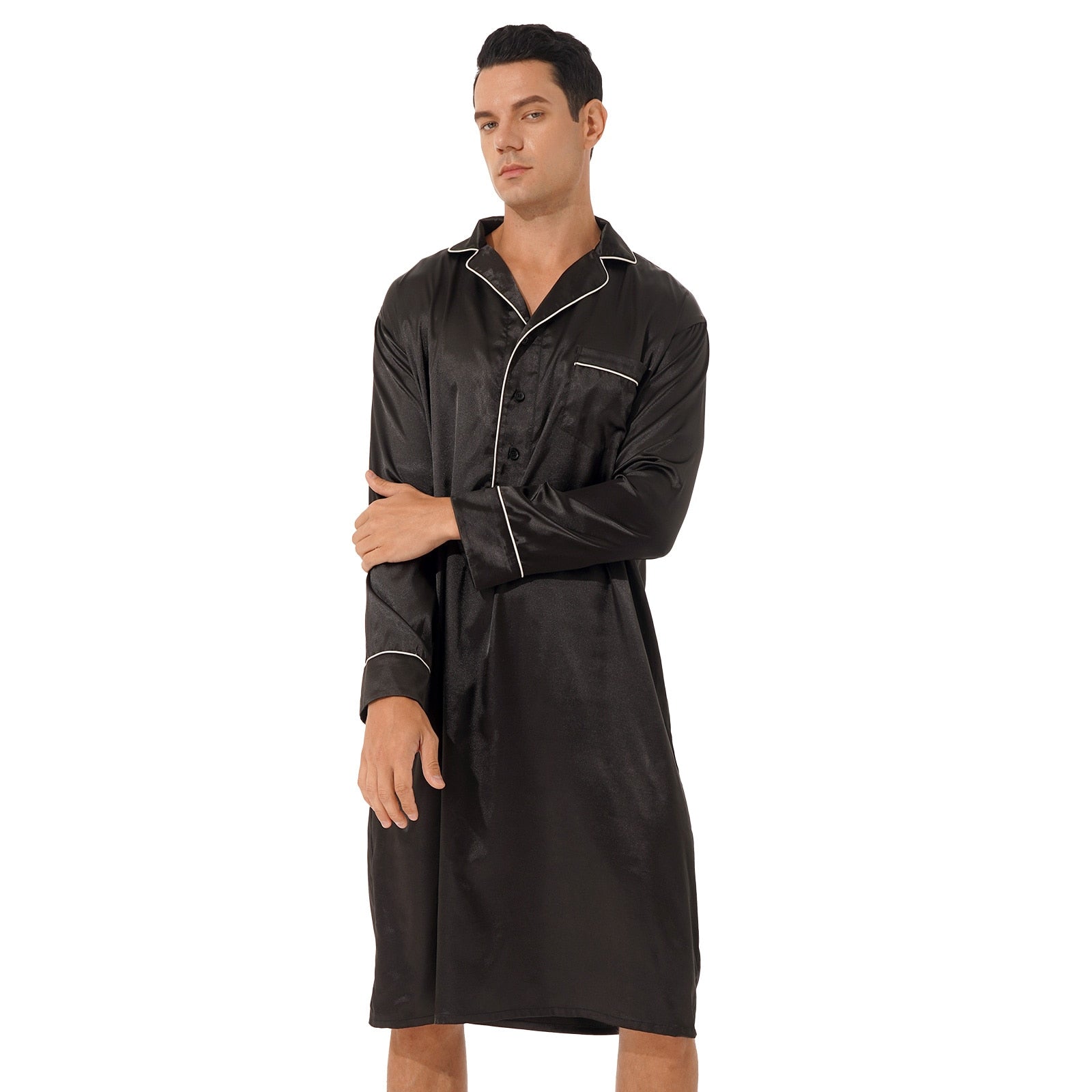 Black Satin Nightshirt for Men 3 Black Satin Nightshirt for Men - Image 3
