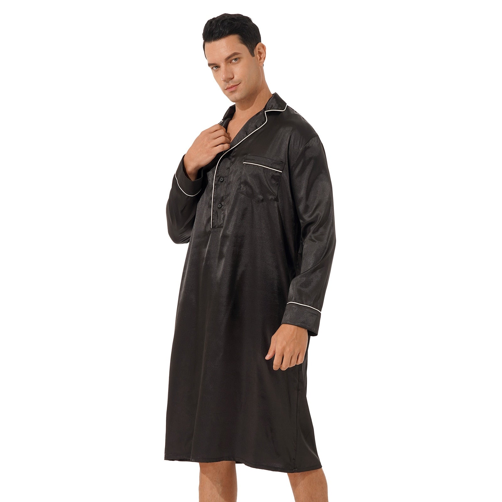 Black Satin Nightshirt for Men 2 Black Satin Nightshirt for Men - Image 2
