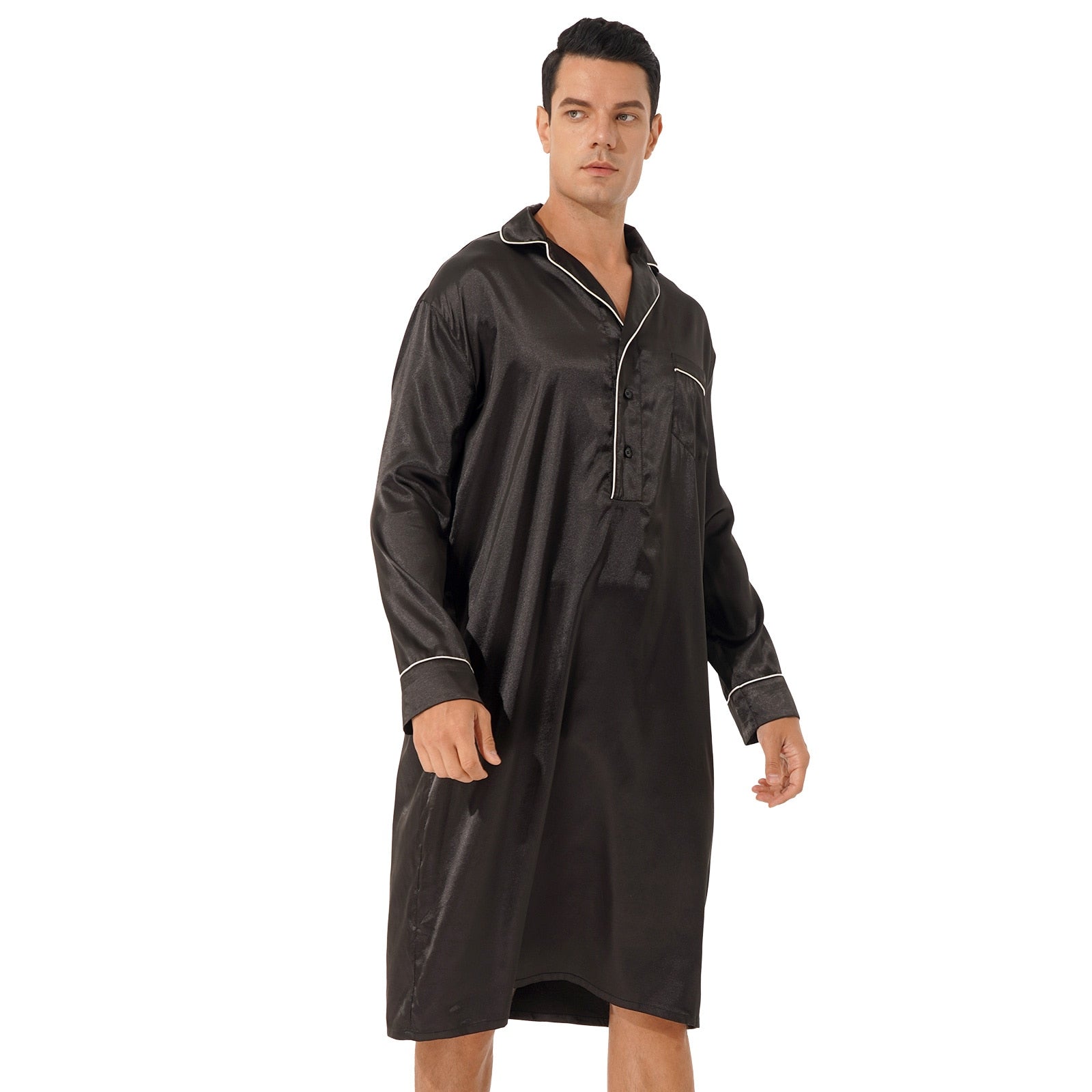 Black Satin Nightshirt for Men 1 Black Satin Nightshirt for Men