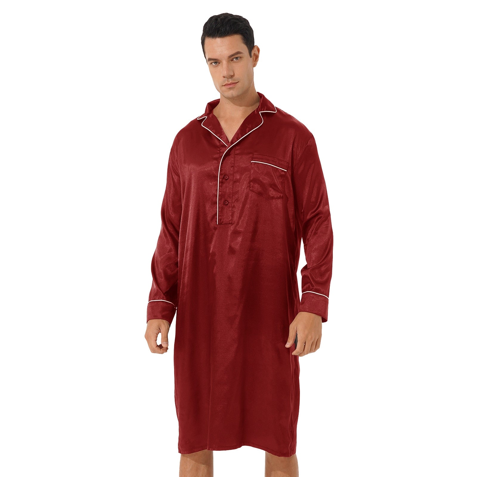 Red Satin Nightshirt for Men 1 Red Satin Nightshirt for Men