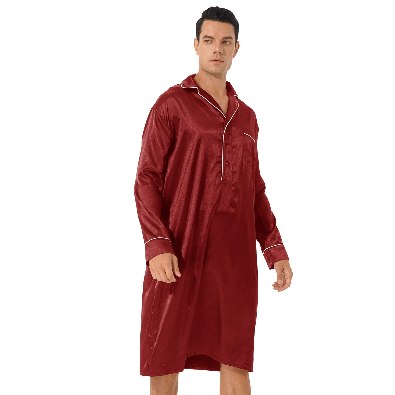 Red Satin Nightshirt for Men 2 Red Satin Nightshirt for Men - Image 2