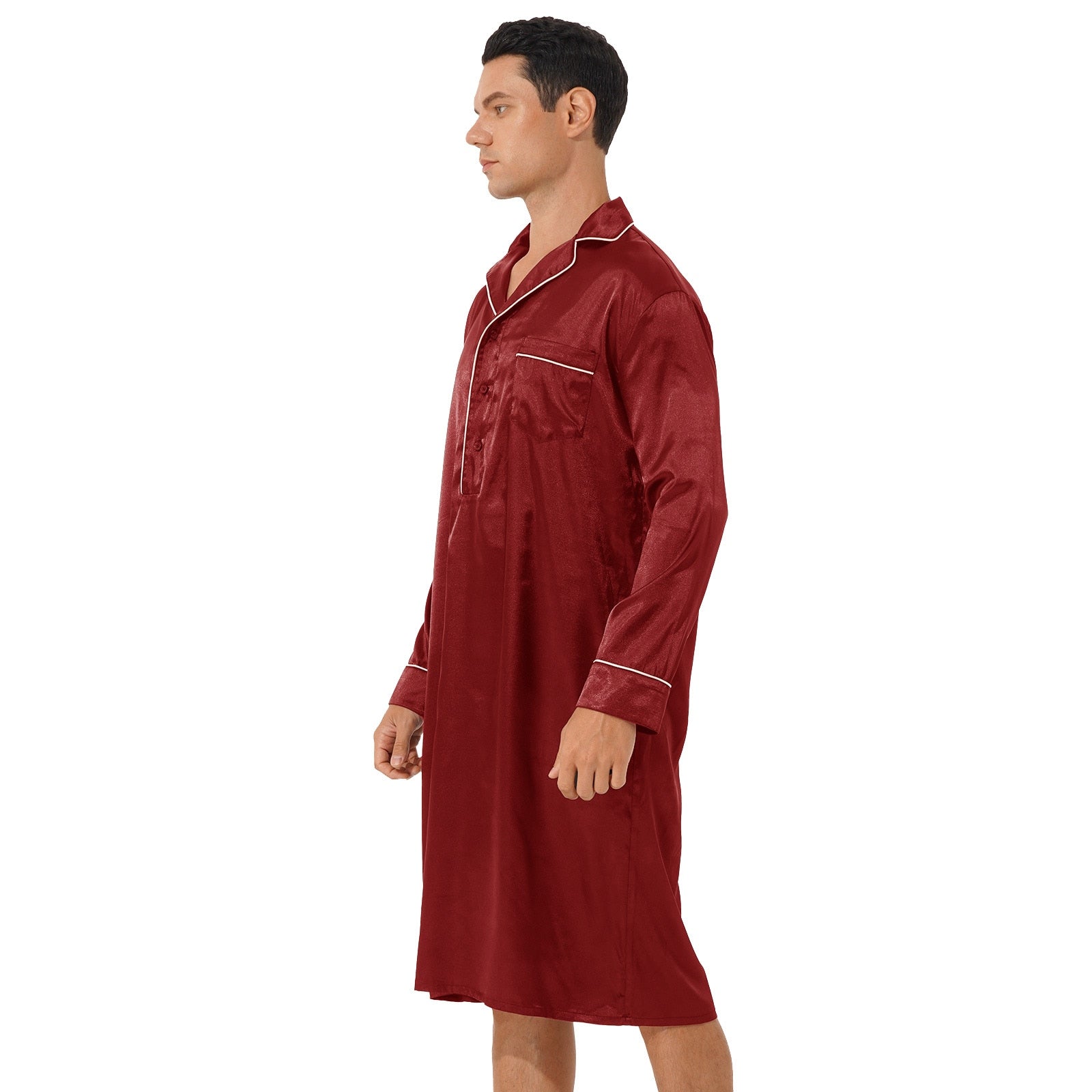 Red Satin Nightshirt for Men 3 Red Satin Nightshirt for Men - Image 3